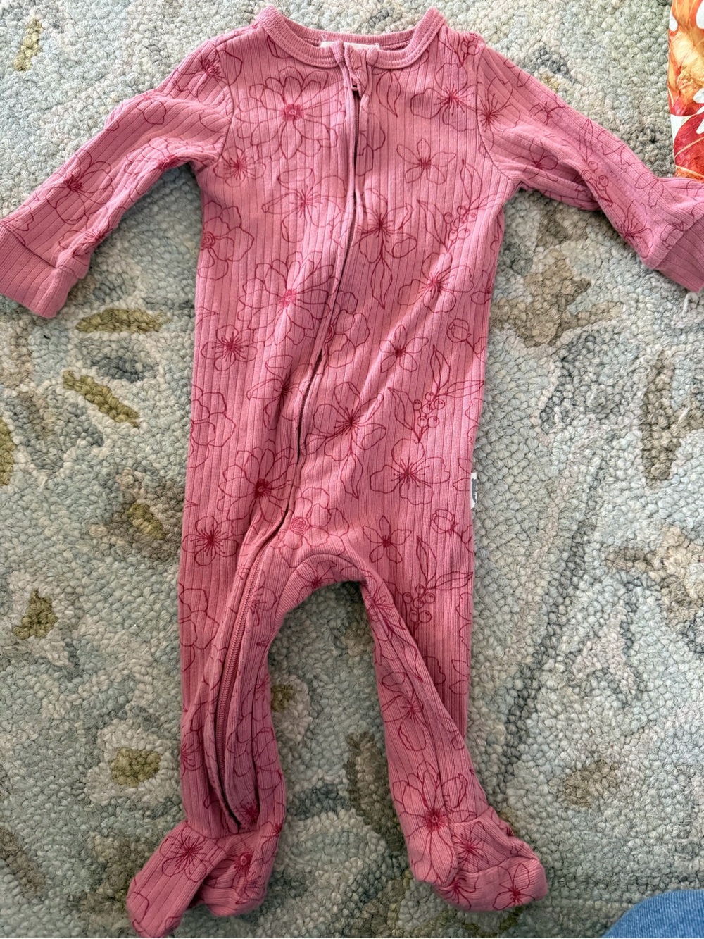 Pink Floral Footed Baby One-Piece Zipper Pajamas